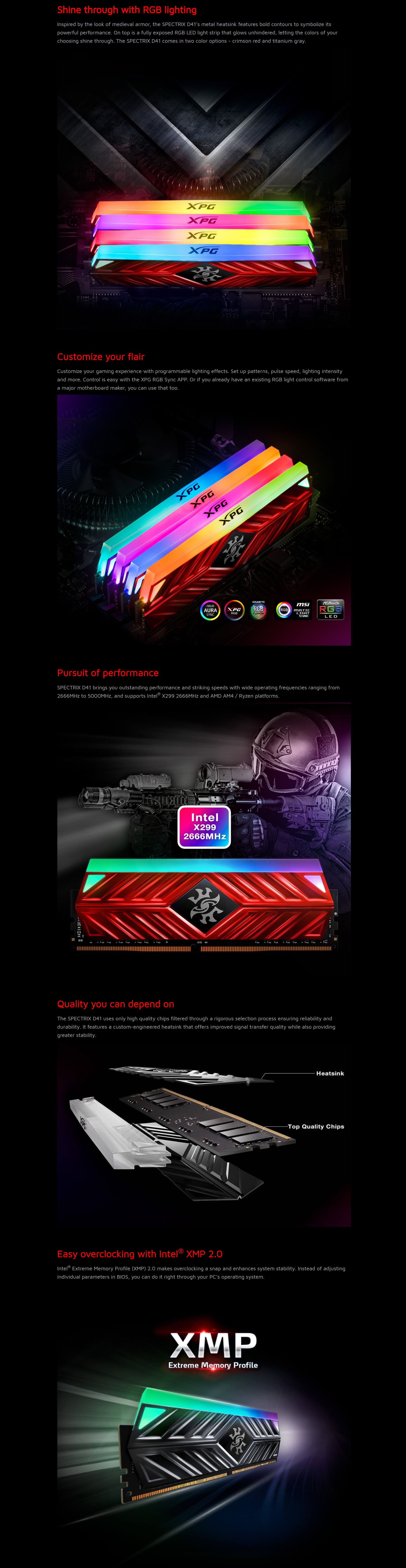 ADATA XPG 16GB (2x8GB) AX4U300038G16A-DT41 Spectrix D41 3000MHz RGB DDR4 RAM - Titanium Gray