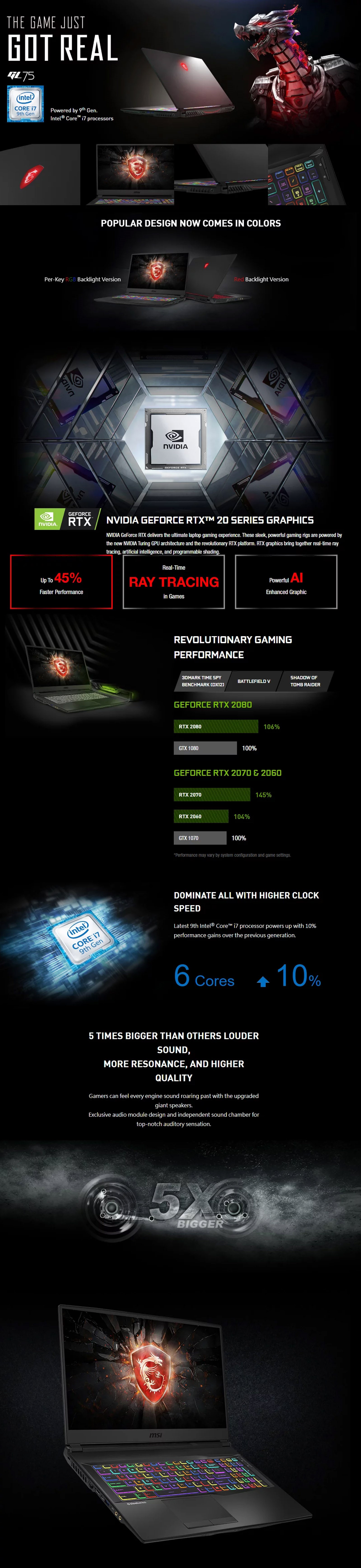MSI GL75 17.3in FHD 144Hz i7 9750H RTX 2060 512GB SSD + 1TB HDD 16GB RAM W10H Gaming Laptop (GL75 9SEK-093AU)