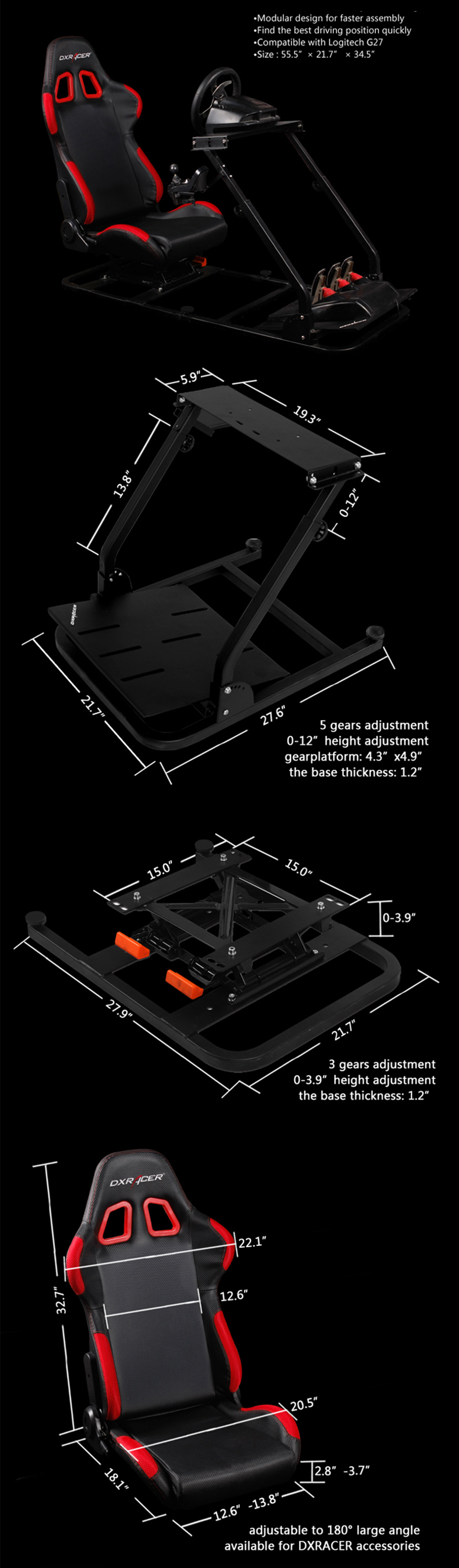 DXRacer Racing Simulator with Seat Combo (3 Parts)