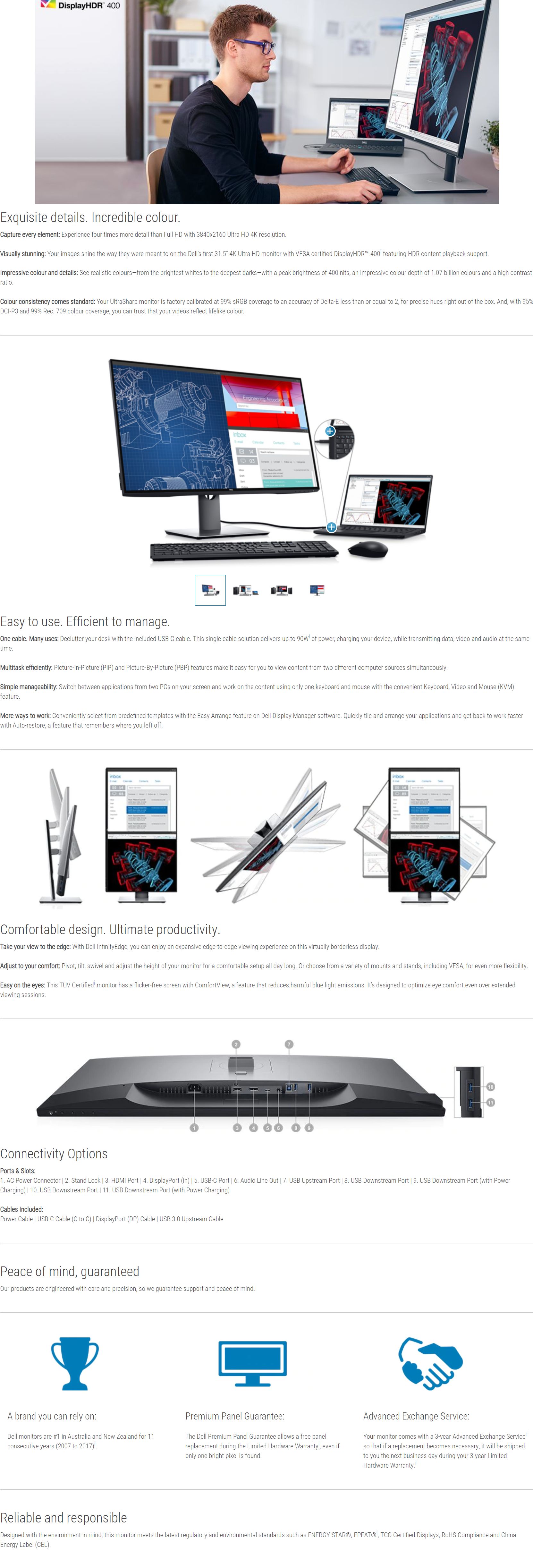 Dell 32in UHD IPS USB Type C Monitor (U3219Q)