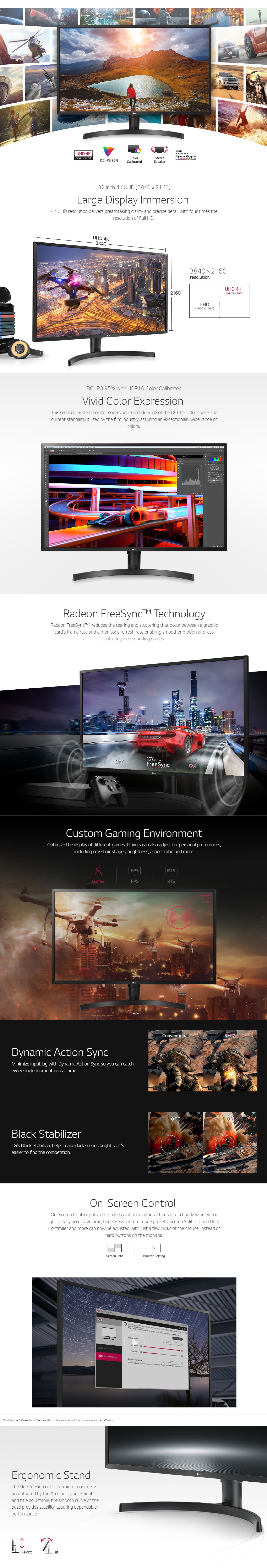 LG 32in UHD HDR10 FreeSync Monitor (32UK550-B)