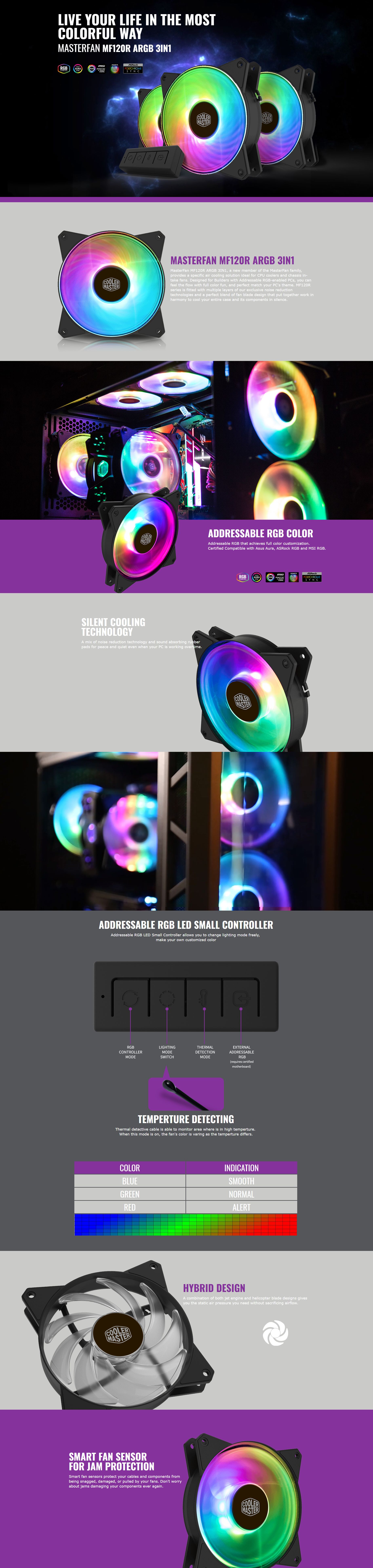 Cooler Master 120mm MF120R Addressable RGB Fan with Controller - 3 Pack (R4-120R-203C-R1)