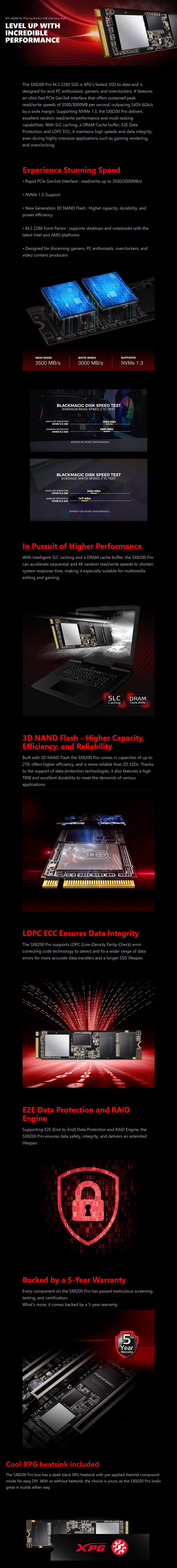 ADATA XPG SX8200 Pro 512GB PCIe Gen3 M.2 2280 NVMe SSD (ASX8200PNP-512GT-C)
