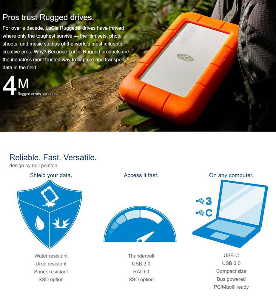 Lacie STFR5000800 5TB Rugged 2.5in USB-C Rescue 2.5IN USB-C (C To A Cable Incl)