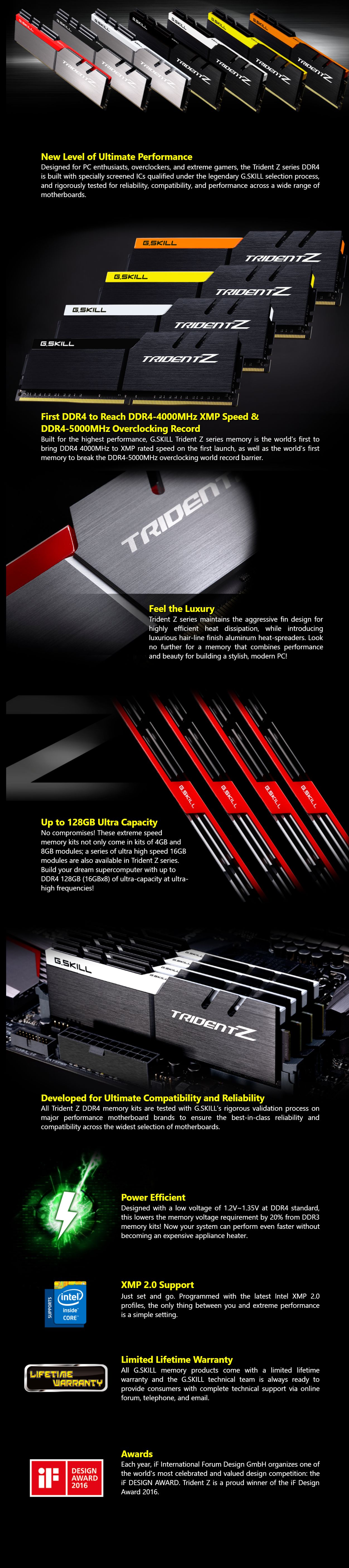 G.Skill 16GB (2x8GB) F4-3200C16D-16GTZSW Trident Z 3200MHz CL16 DDR4 RAM