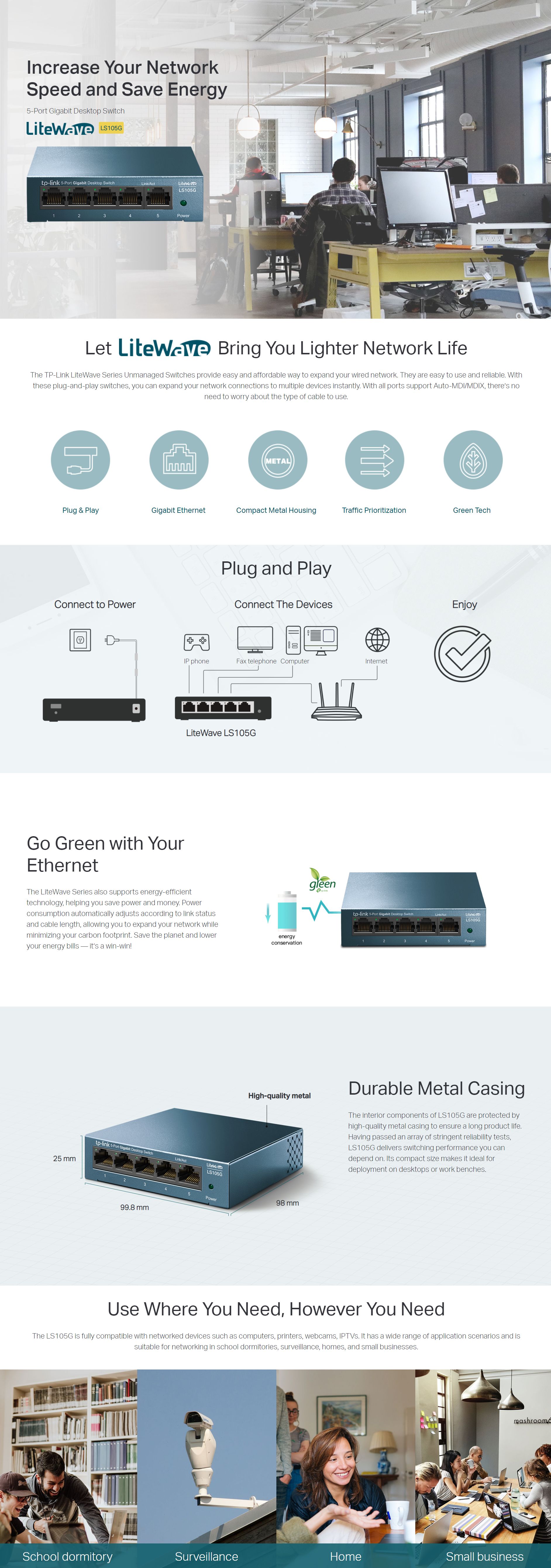 TP-Link 5 Port Gigabit Desktop Switch (LS105G)