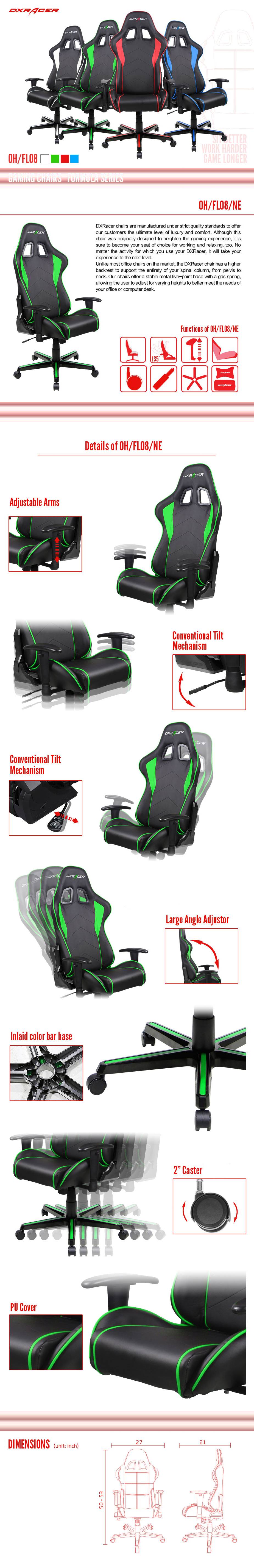 DXRacer Formula FL08 Gaming Chair Black - Green
