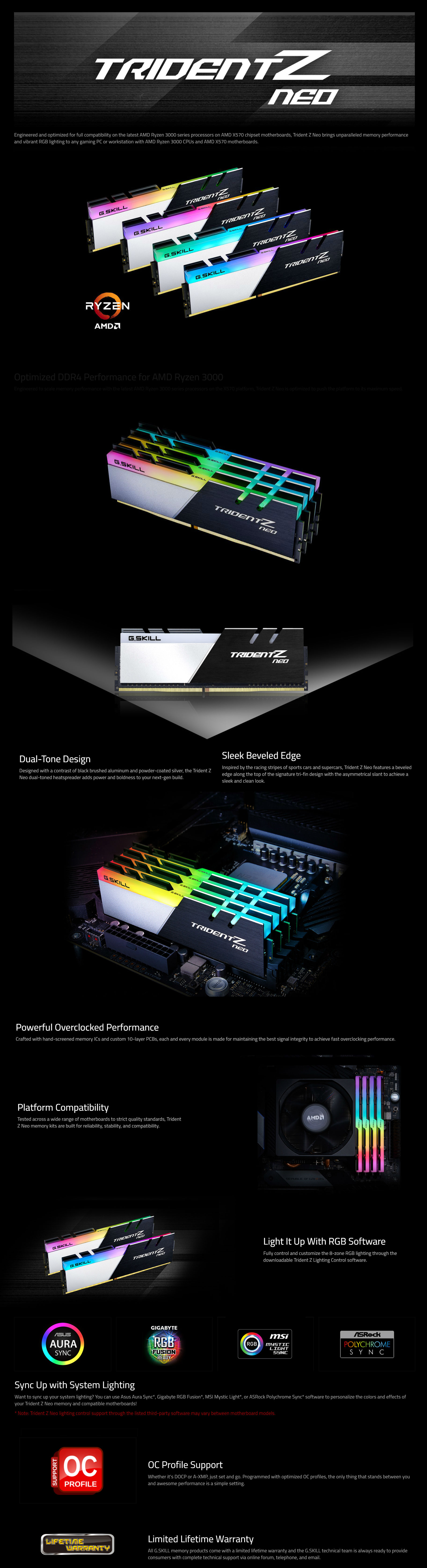 G.Skill 32GB (2x16GB) F4-3200C16D-32GTZN Trident Z Neo 3200MHz AMD RGB DDR4 RAM