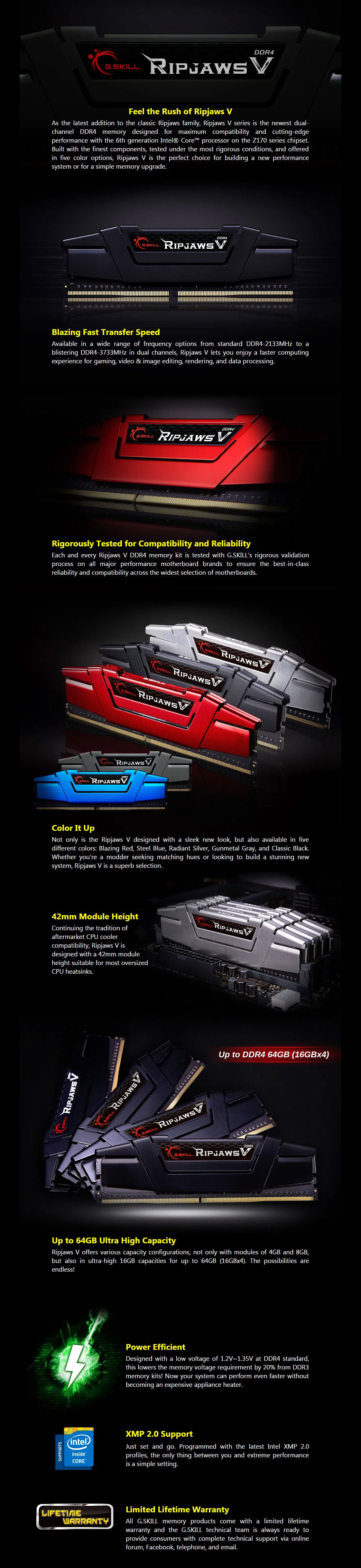 G.Skill 16GB (1x16GB) F4-3200C16S-16GVK Ripjaws V 3200MHz CL16 DDR4 RAM