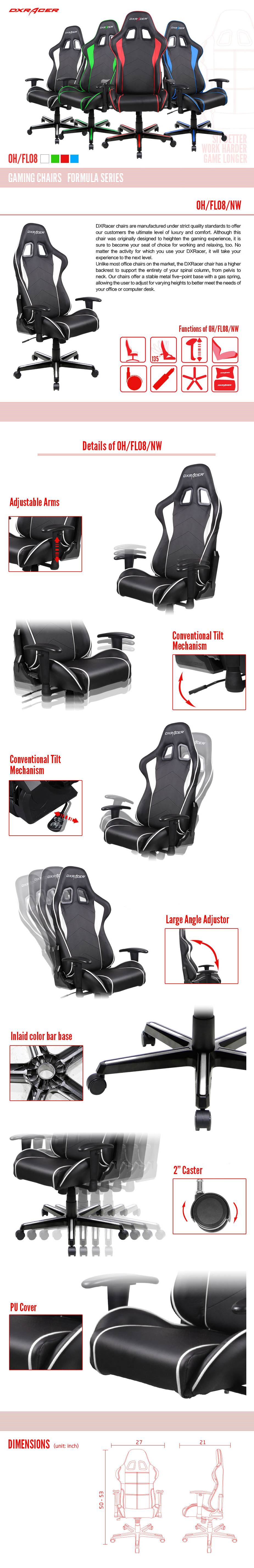 DXRacer Formula FL08 Gaming Chair Black - White
