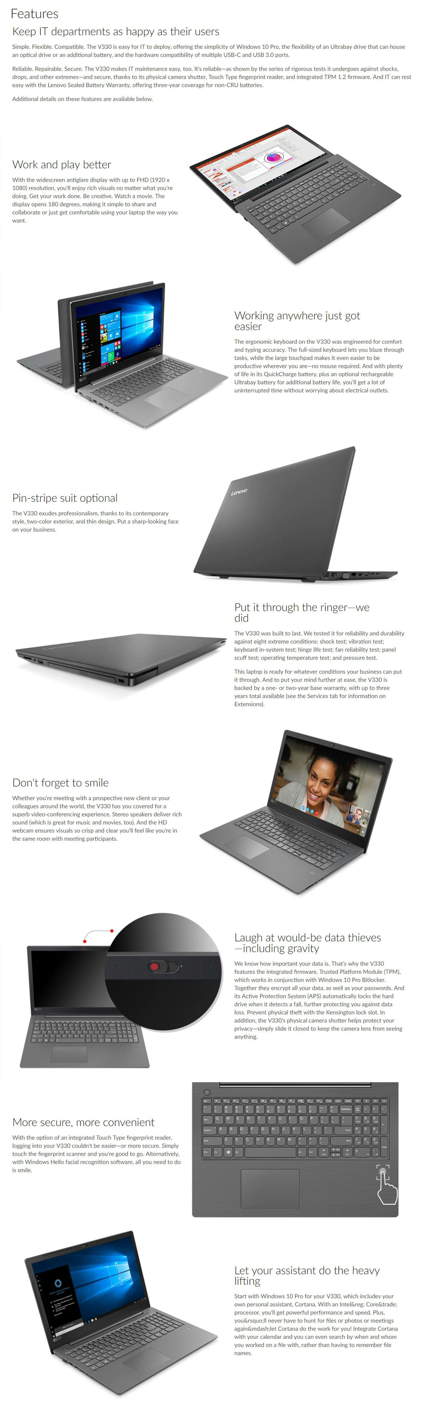 Lenovo V330 Thinkpad 81AX00HDAU 15.6in HD i3 7130U 500G HDD 4GB RAM W10P Laptop