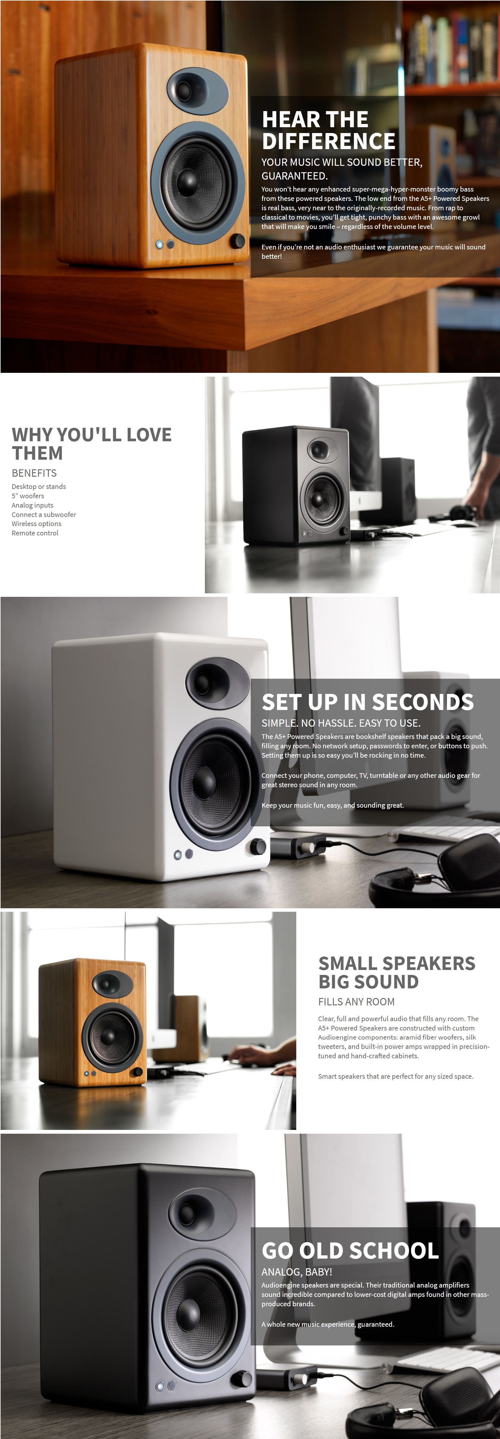 Audioengine 5+ Powered Bookshelf Speakers Pair Solid Bamboo