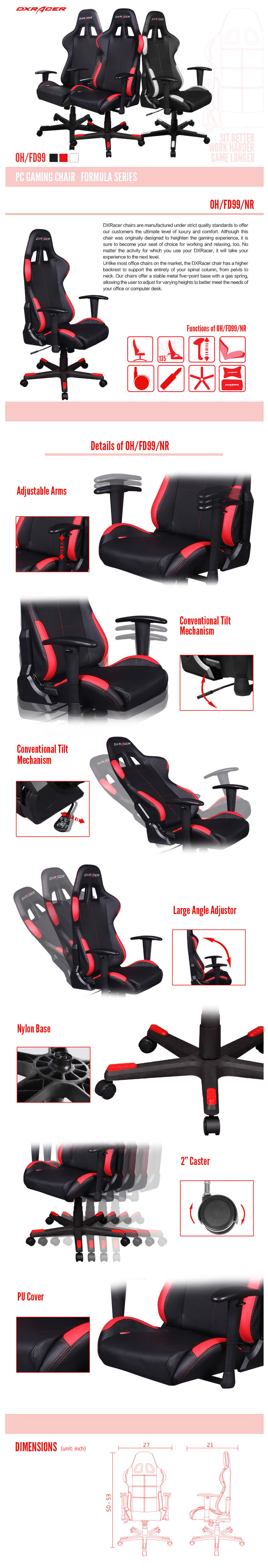 DXRacer Formula FL08 Gaming Chair Black - Red