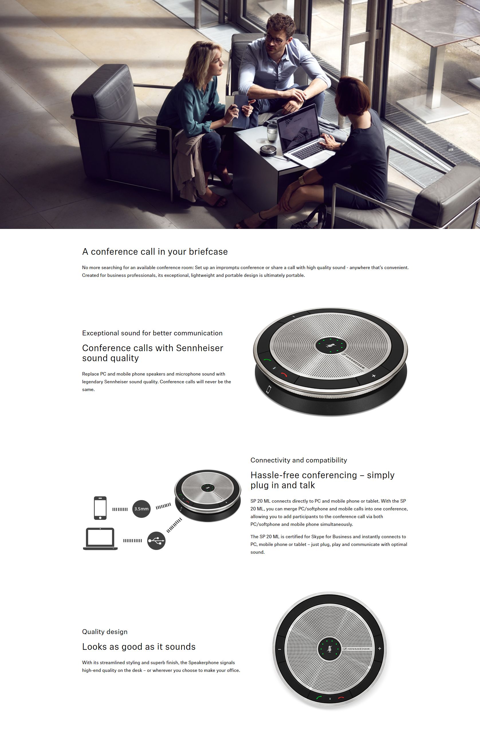 Sennheiser SP20ML Speakerphone with USB plus mobile phone connector Lync