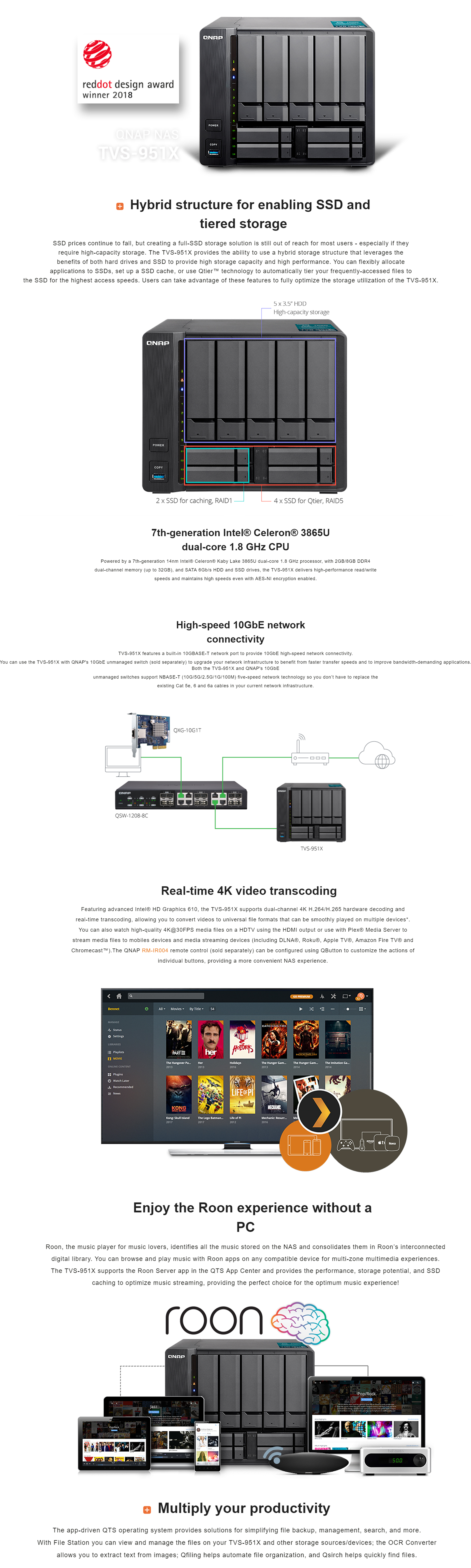 QNAP TVS-951X-8G 9 Bay Diskless NAS Intel Celeron 3865U 1.8GHz Dual Coress.jpg