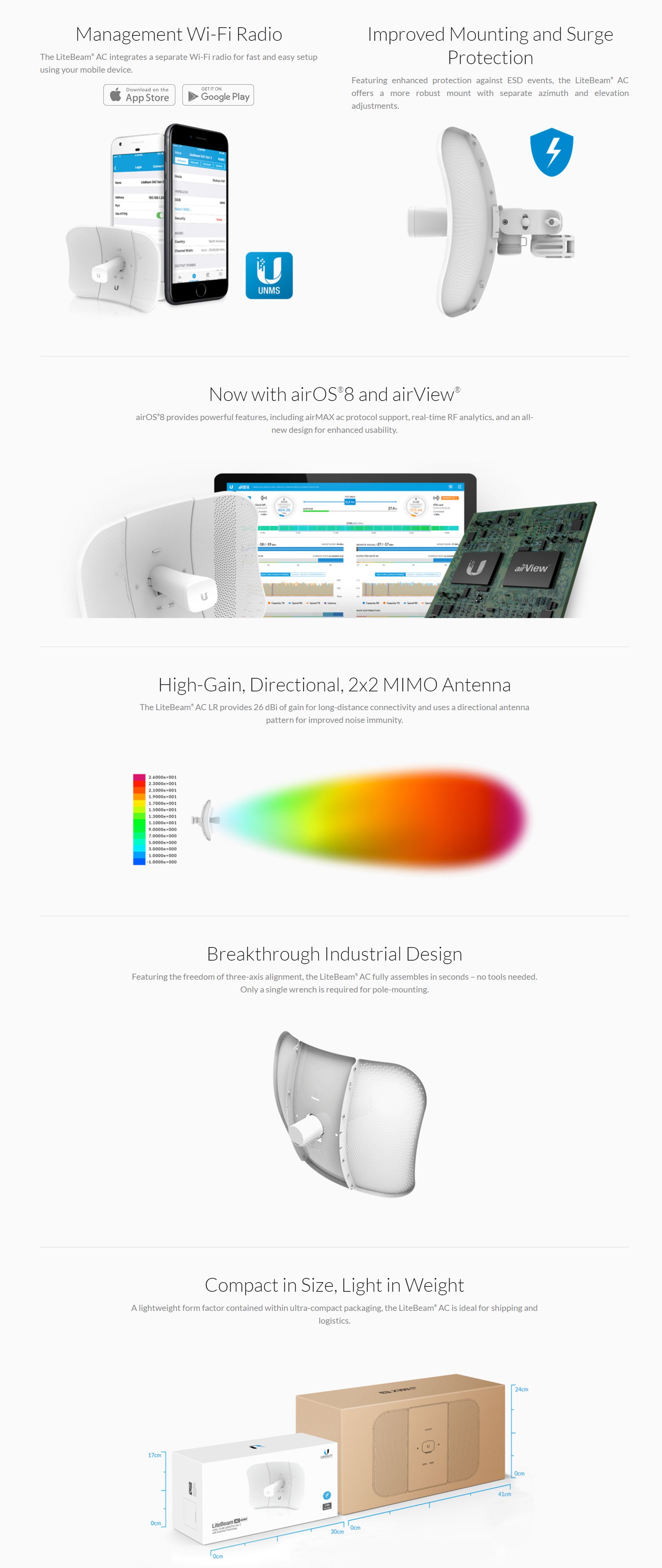 Ubiquiti LiteBeam AC 23dBi 5GHz 802.11ac Dual Antenna (LBE-5AC-GEN2)