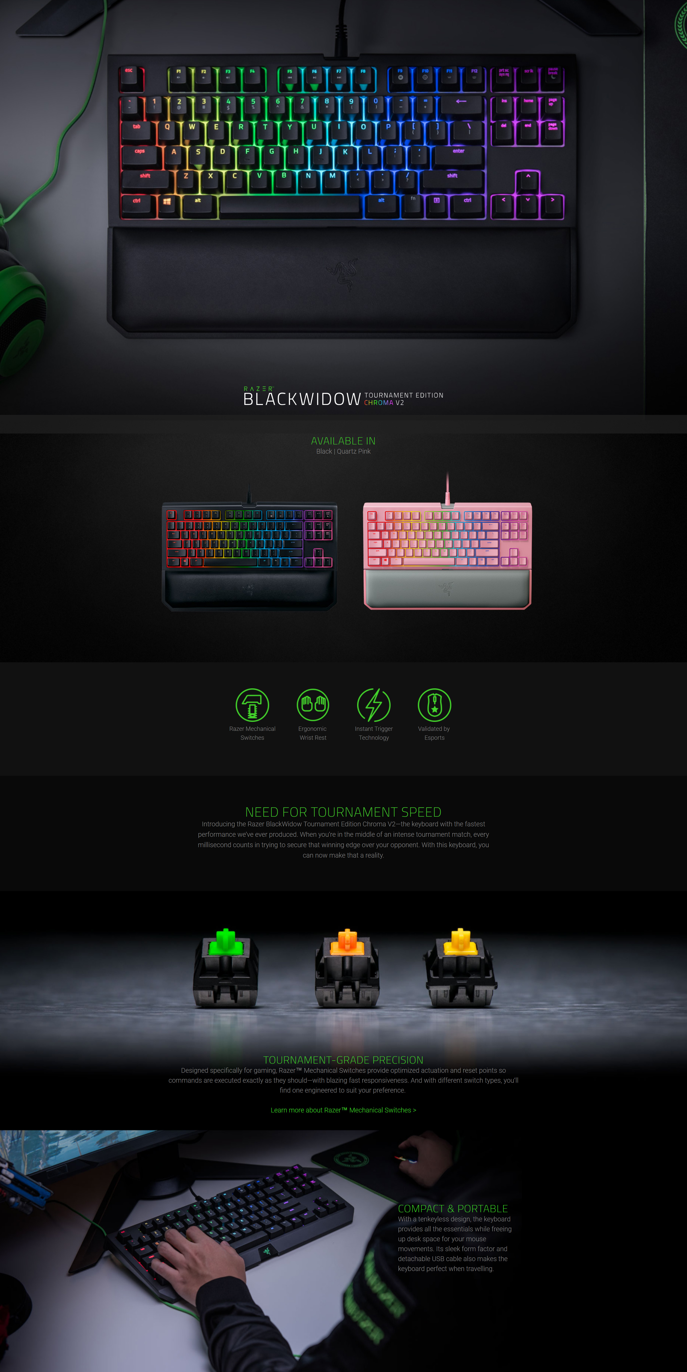 Razer BlackWidow Tournament Edition Chroma V2 Mechanical Gaming Keyboard - Green Switch (RZ03-02190100-R3M1)