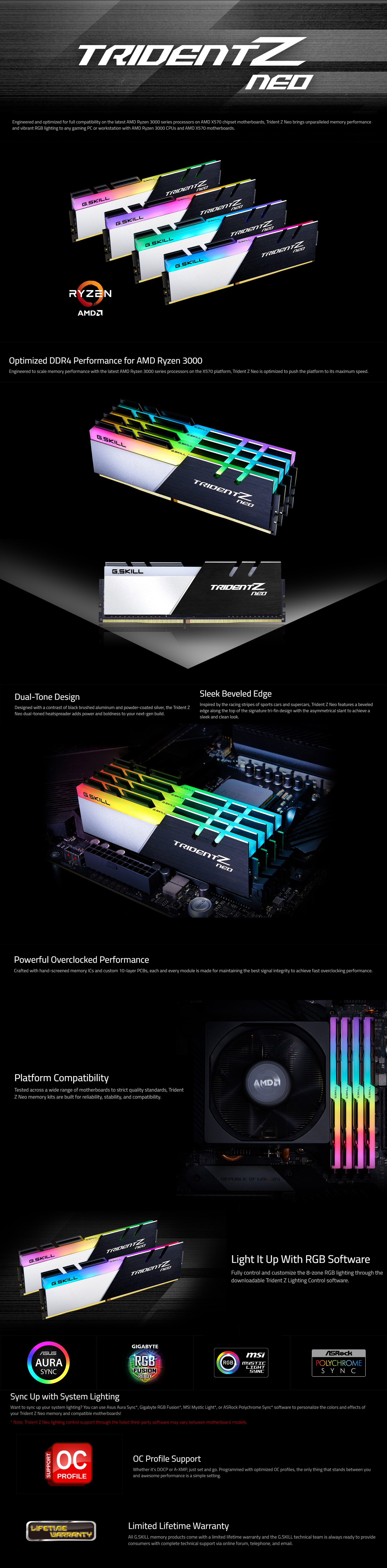 G.Skill 32GB (2x16GB) F4-3600C16D-32GTZN Trident Z Neo AMD RGB 3600MHz CL16 DDR4 RAM