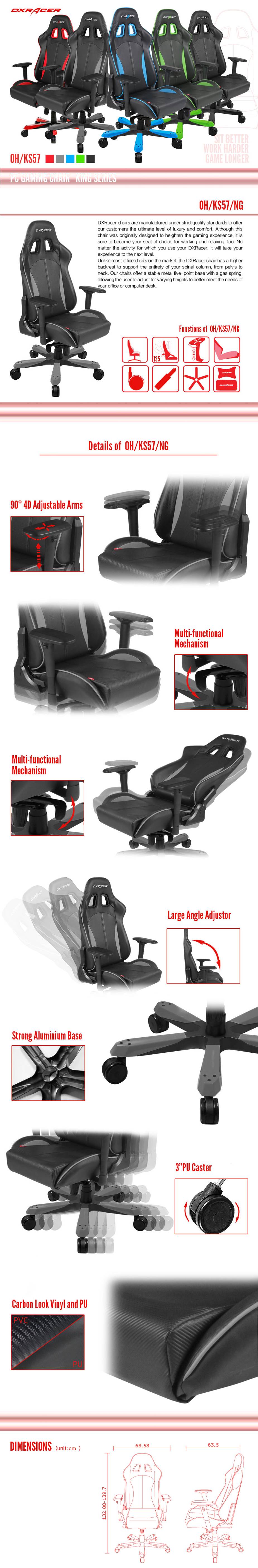 DXRacer King KS57 Gaming Chair Black - Carbon Grey