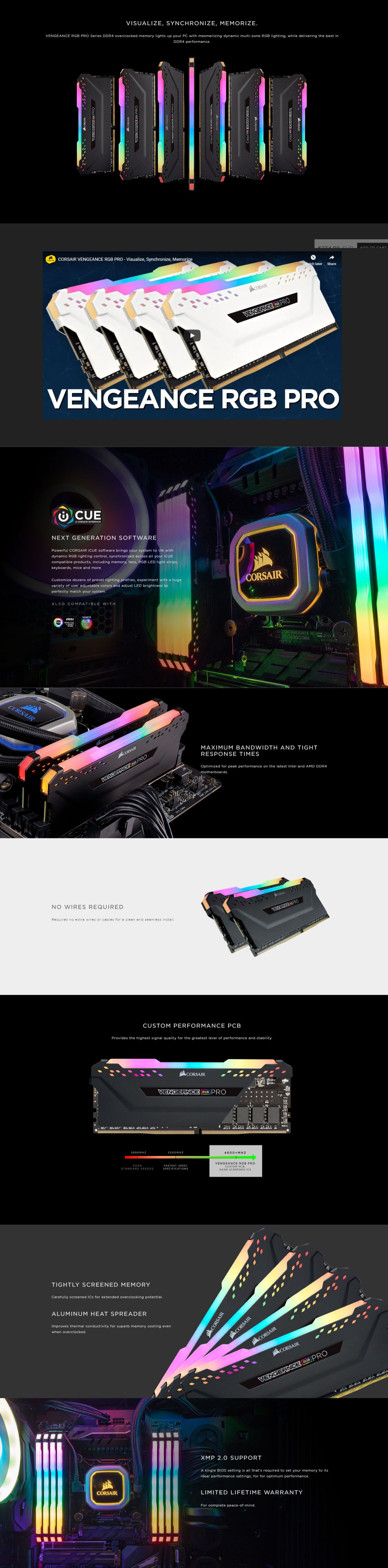Corsair 16GB (2x8GB) CMW16GX4M2C3466C16 Vengeance RGB PRO DDR4 3466MHz 288 DIMM, Unbuffered
