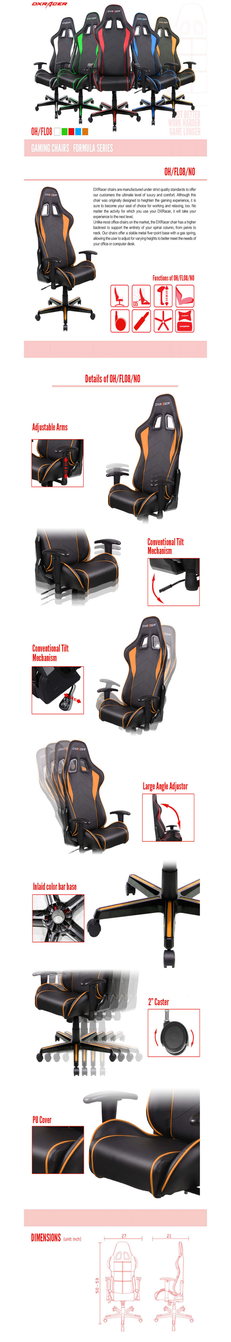 DXRacer Formula FL08 Gaming Chair Black - Orange