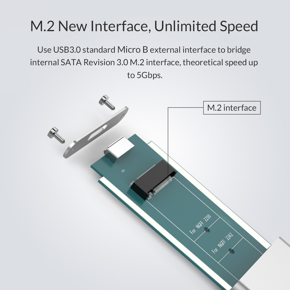 Orico M.2 SSD to USB3.0 Aluminium Enclosure - Silver (M2G-U3)