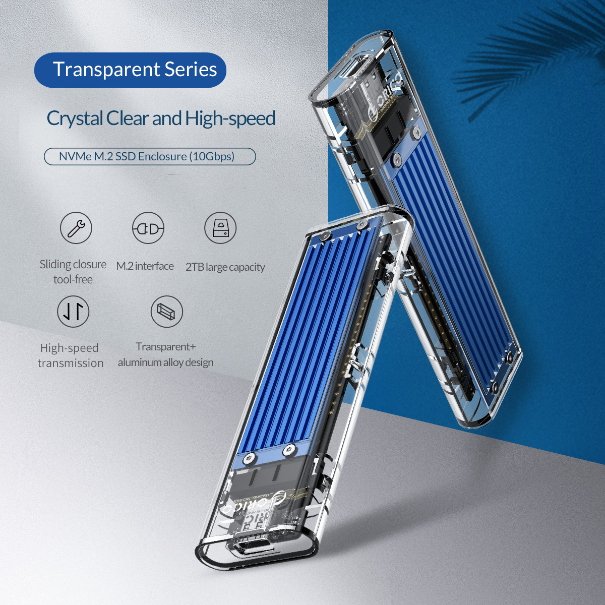 Orico M.2 NVMe SSD to USB Type C Transparent Enclosure - Silver (TCM2-C3-SV)