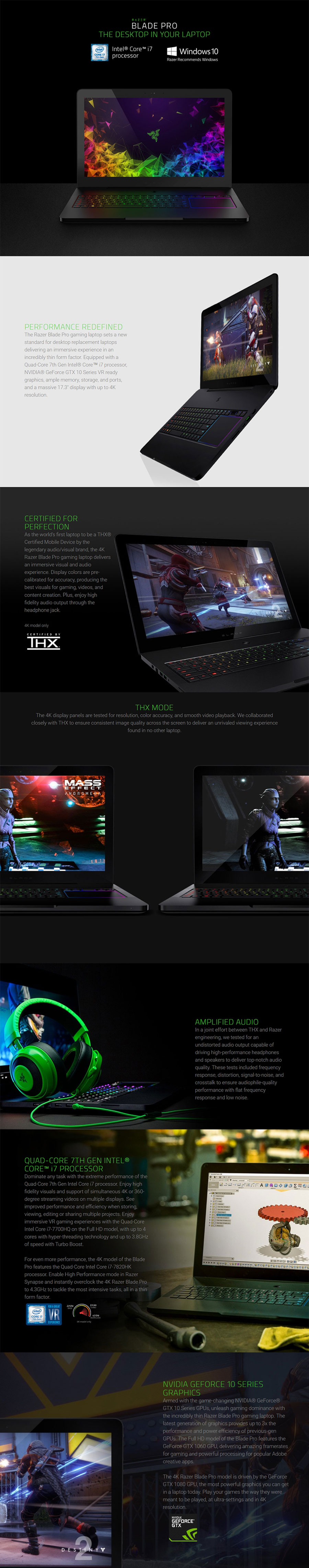 Razer Blade Pro 17.3in UHD Touch i7 GTX 1080 1TB SSD 32GB RAM W10H Gaming Laptop (RZ09-01663E53-R3B1)