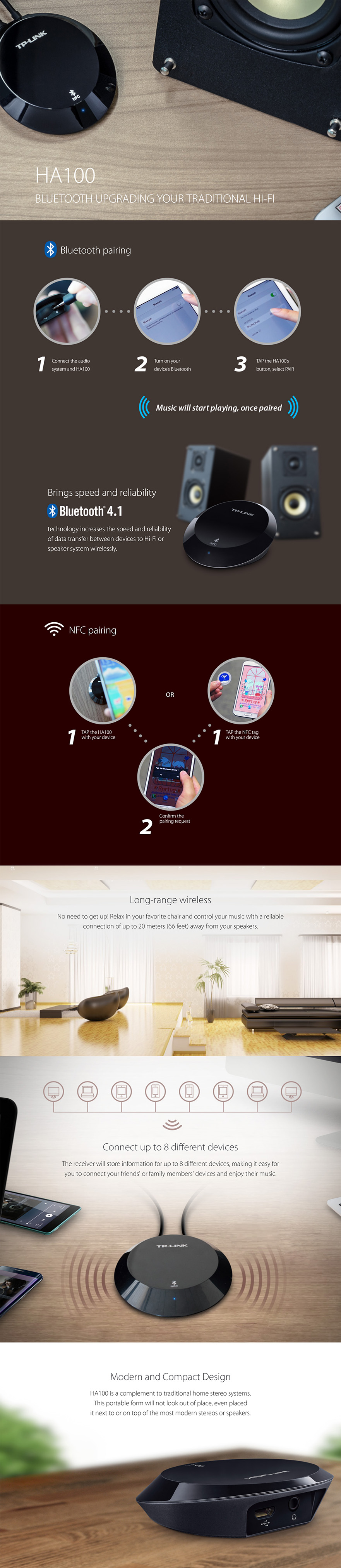 TP-Link NFC Bluetooth 4.0 Music Receiver - (HA100)