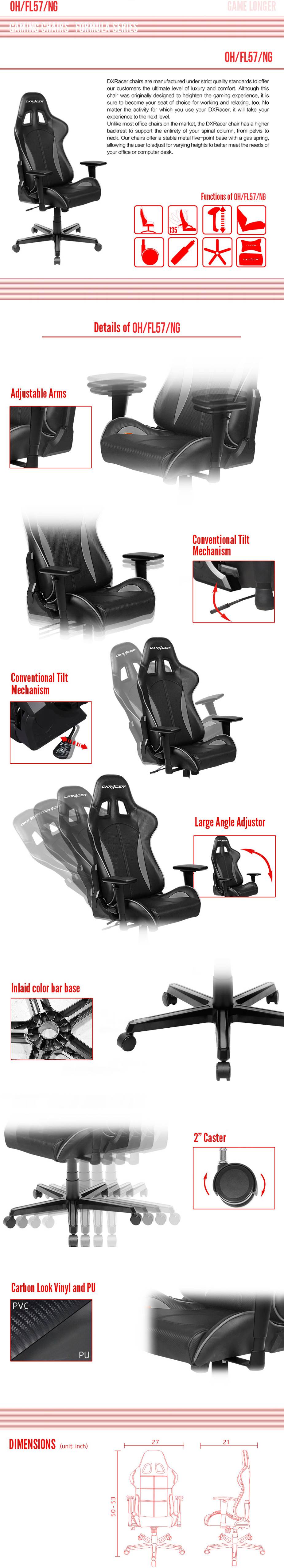 DXRacer Formula FL57 Gaming Chair Black - Carbon Grey