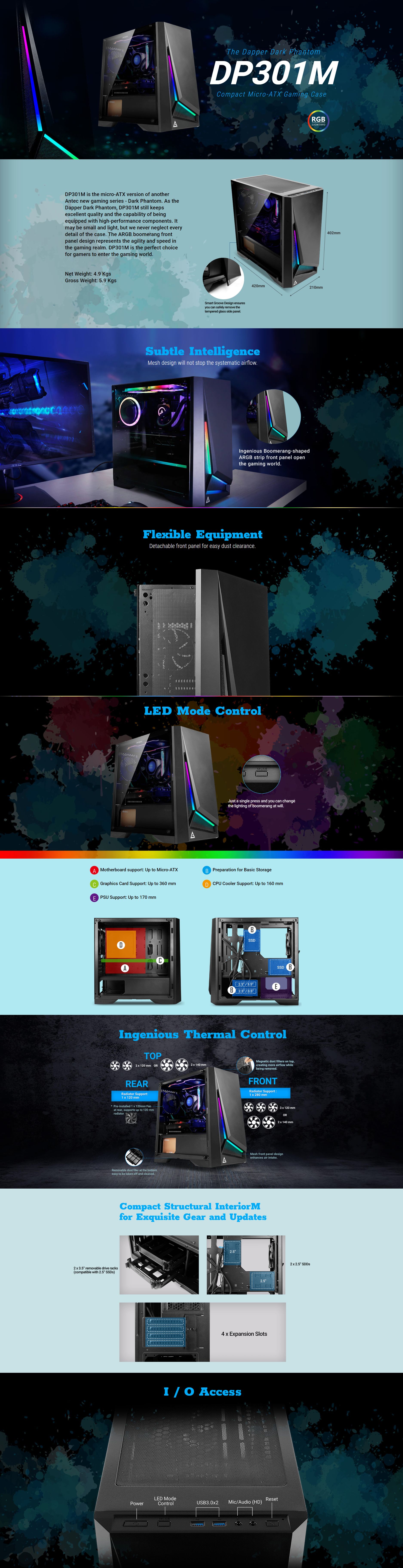 Antec Dapper Dark Phantom RGB mATX Case (DP301M)