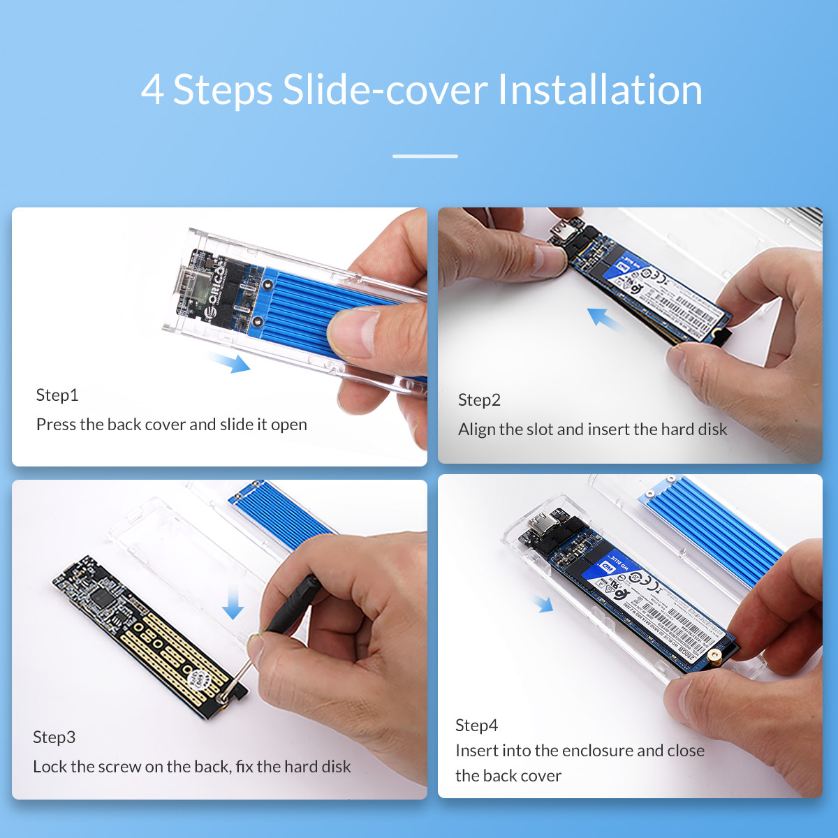 Orico M.2 NVMe SSD to USB Type C Transparent Enclosure - Silver (TCM2-C3-SV)