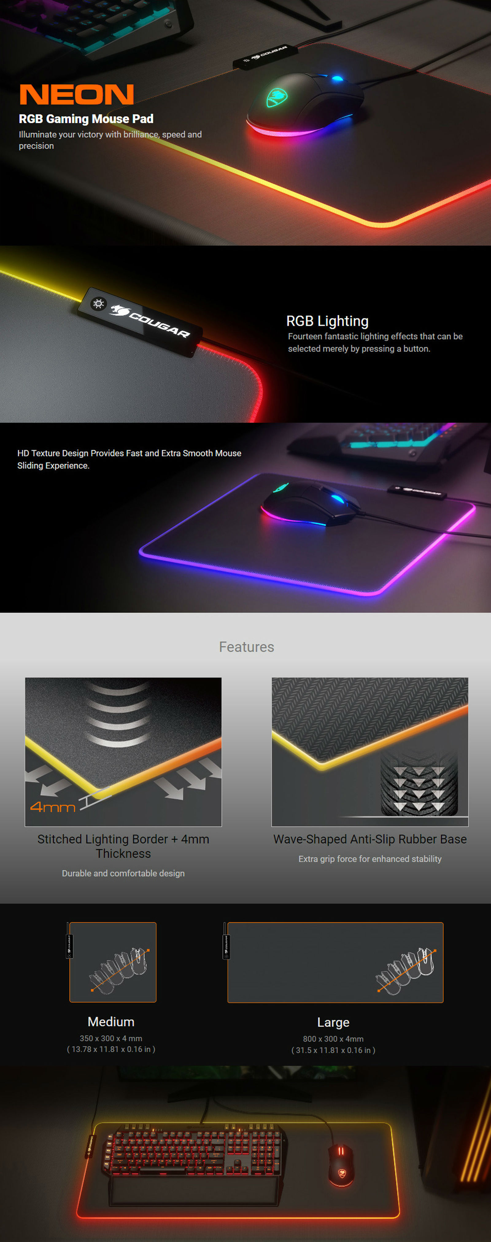 Cougar Neon X RGB Gaming L Mouse Pad
