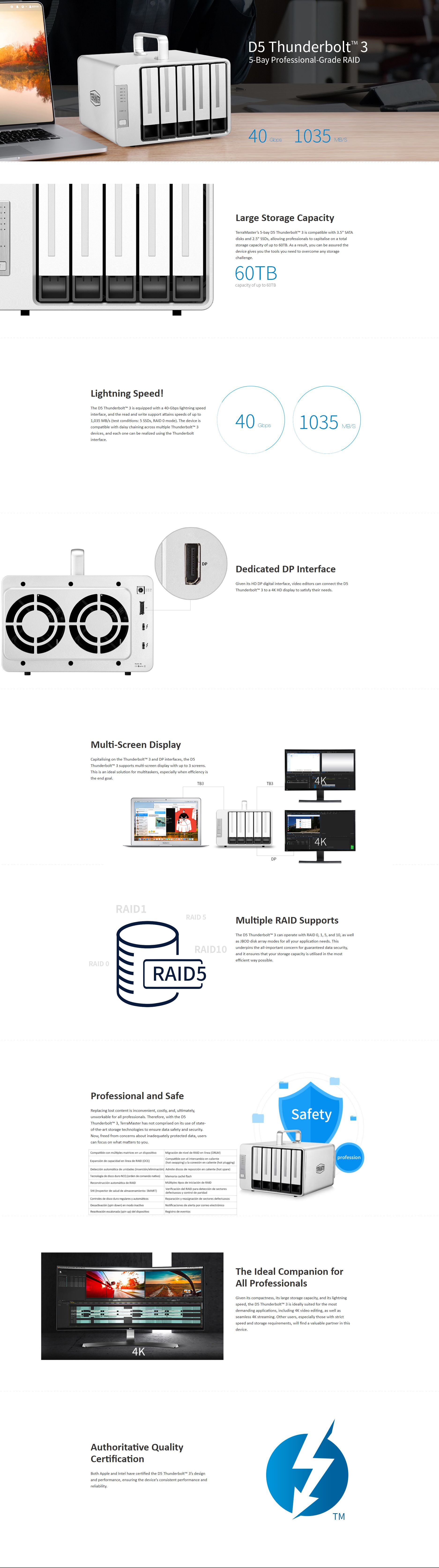 TerraMaster D5-Thunderbolt3 5 Bay Thunderbolt 3 RAID Enclosure