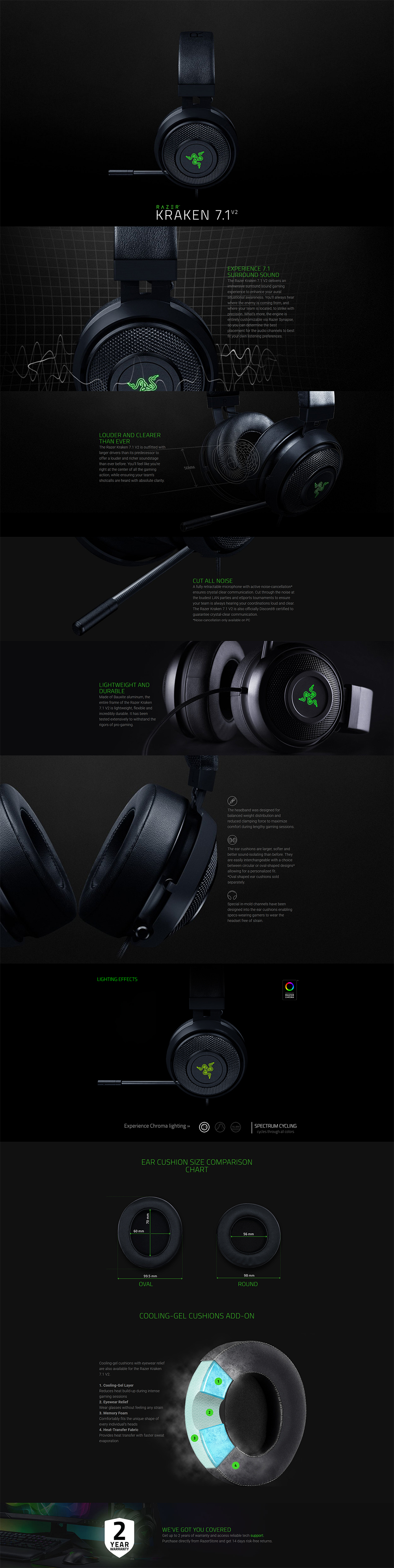 Razer Kraken 7.1 V2 Gunmetal Edition USB Gaming Headset - Oval Ear Cushions