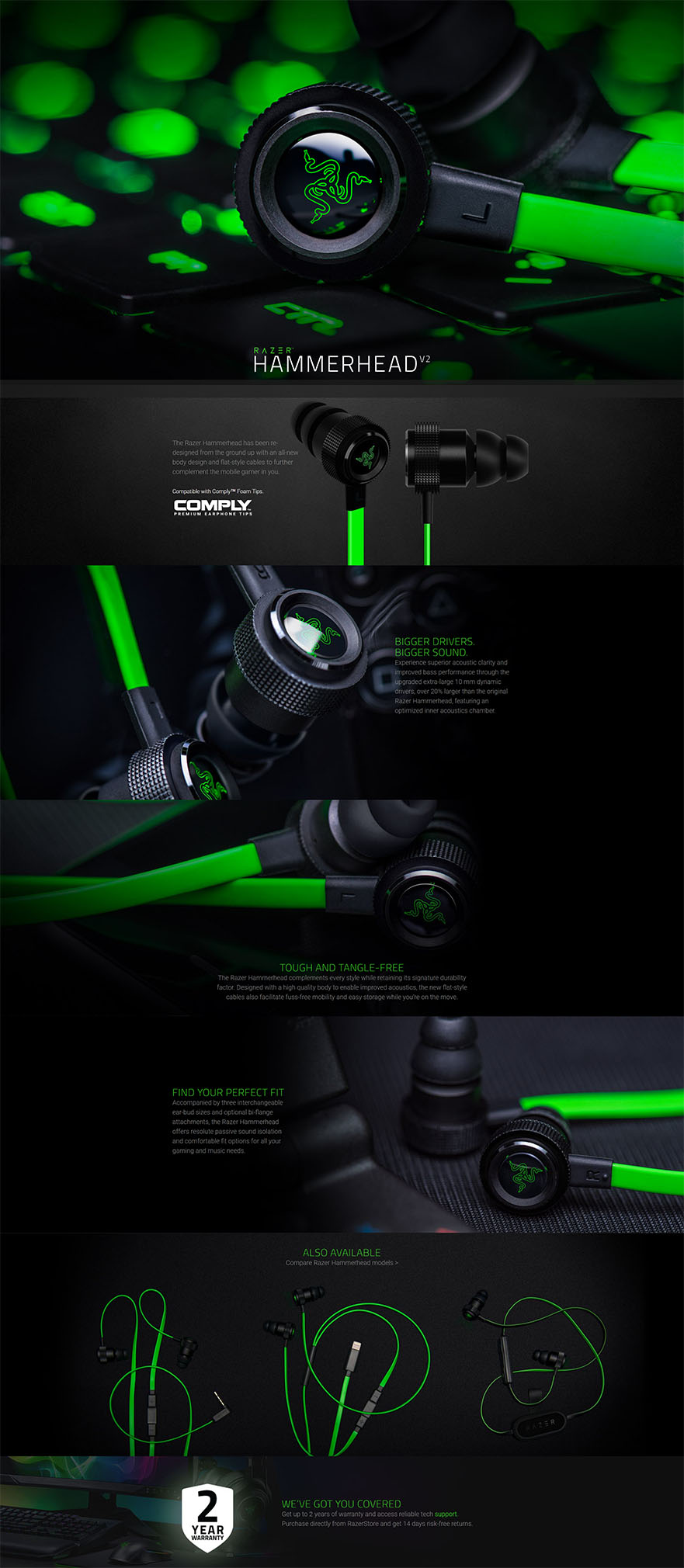 Razer Hammerhead V2 Analog In-Ear Headphones (RZ12-01730100-R3A1)