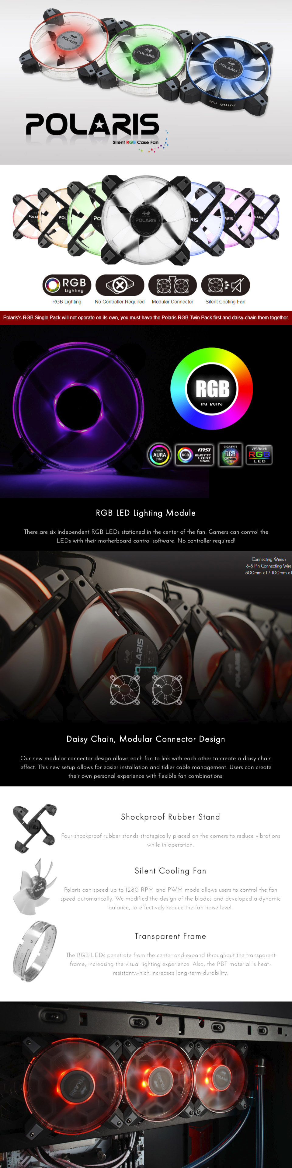 Inwin Polaris 120mm RGB Fan - Single Add-on (POLARIS-RGB-PS)