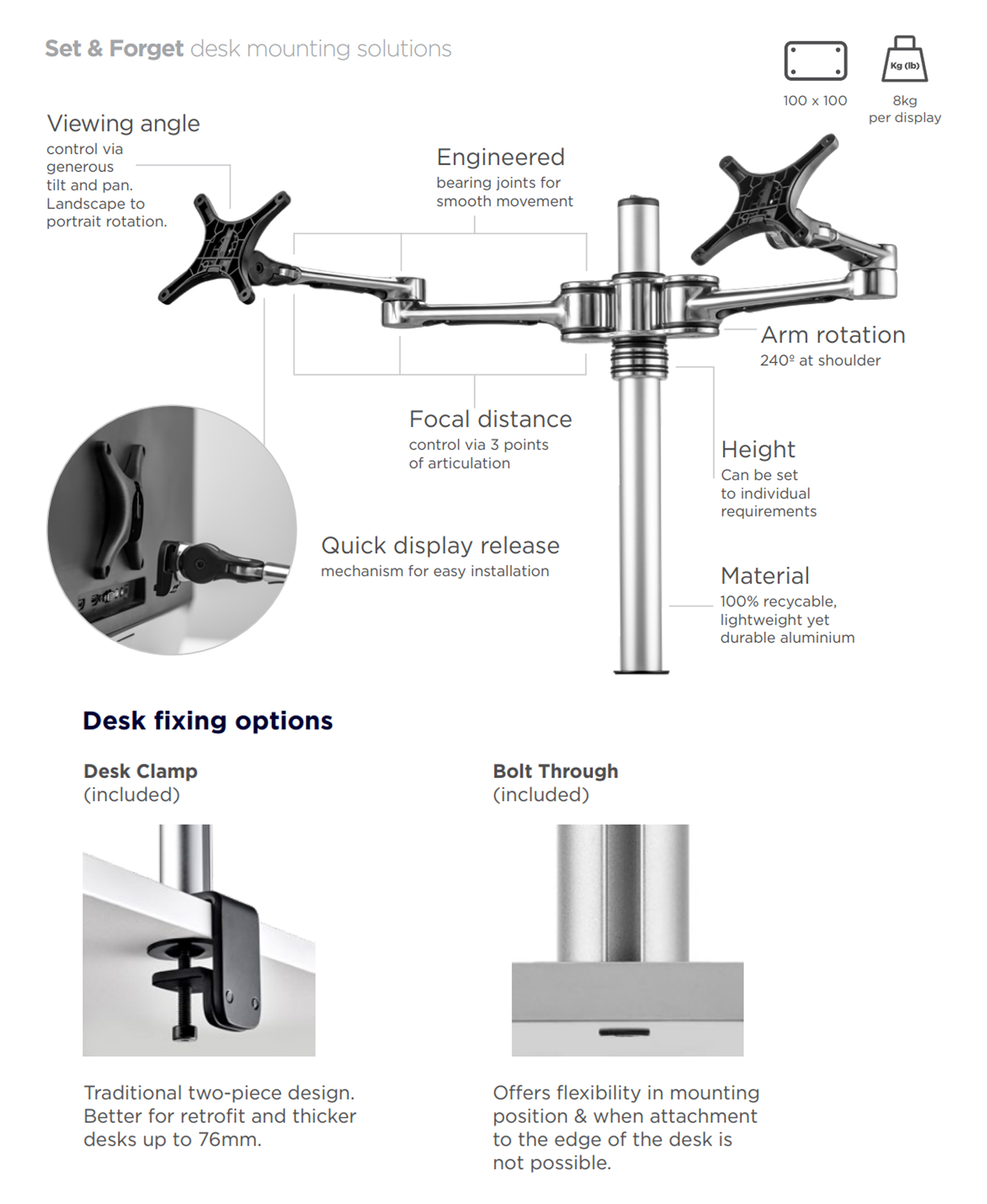 Atdec Dual Arm Desktop Monitor Mount