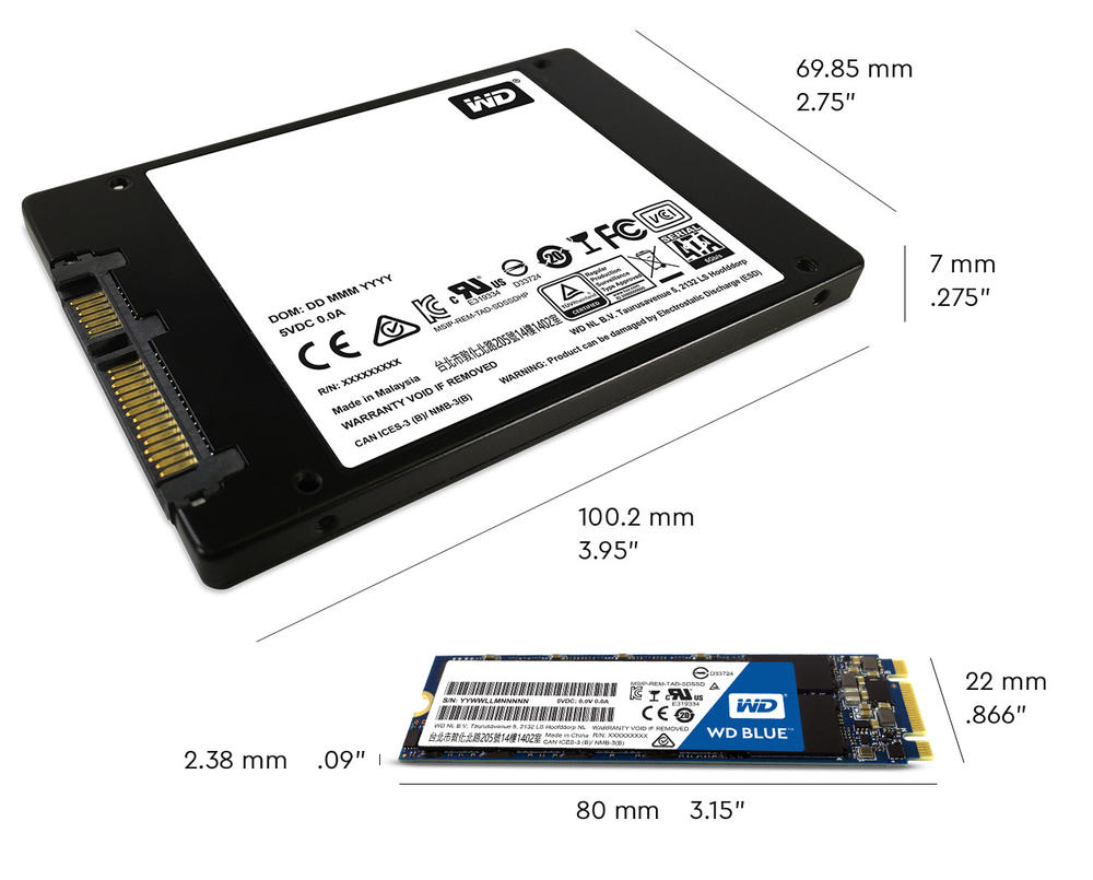 Western Digital 1TB Blue 2.5in 3D NAND SATA SSD (WDS100T2B0A)
