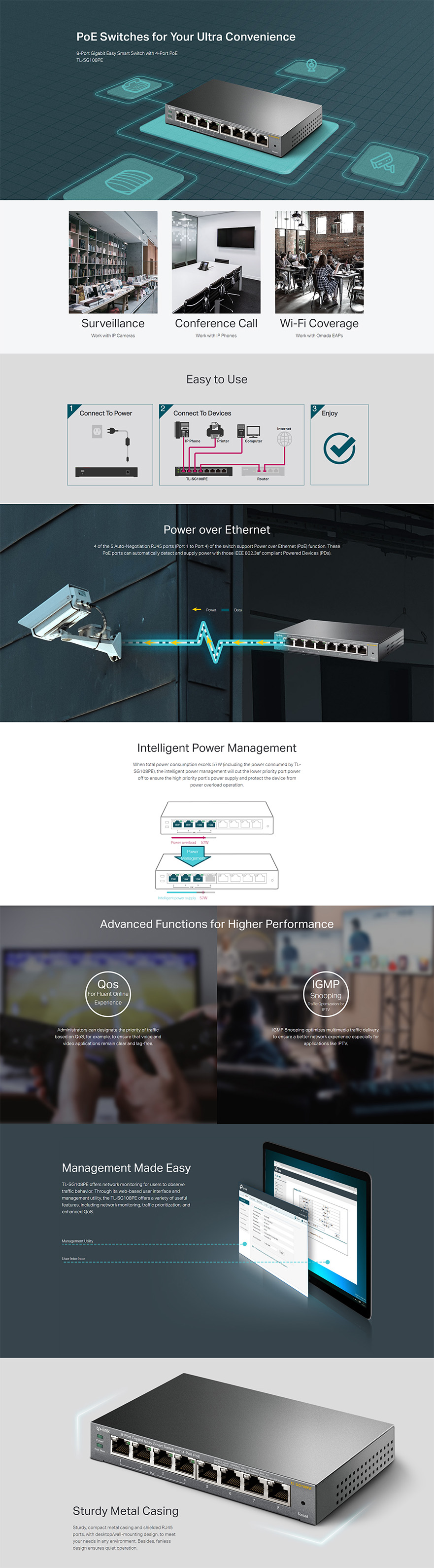 TP-Link 8 Port Gigabit PoE Smart Switch - (TL-SG108PE)