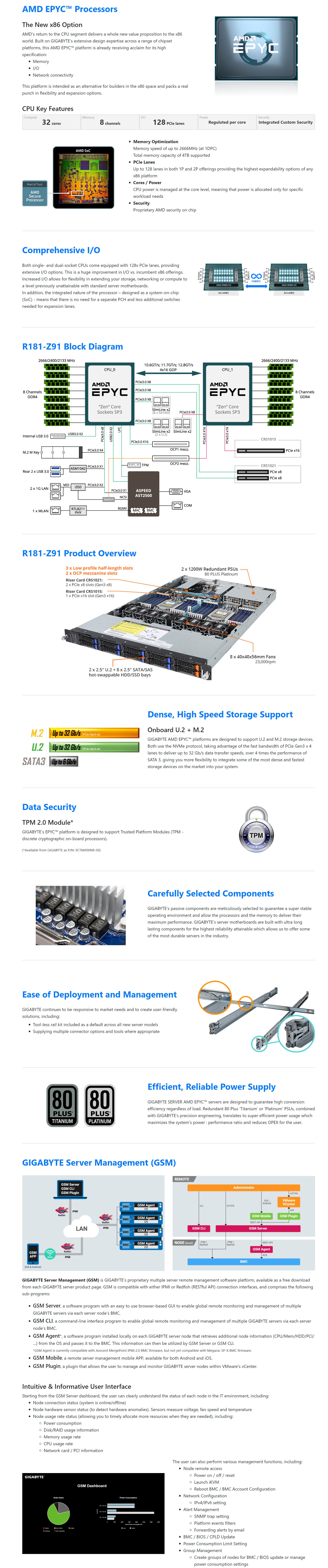 Gigabyte AMD EPYC 1U Dual Socket Rack Mount Barebones Server (R181-Z91)