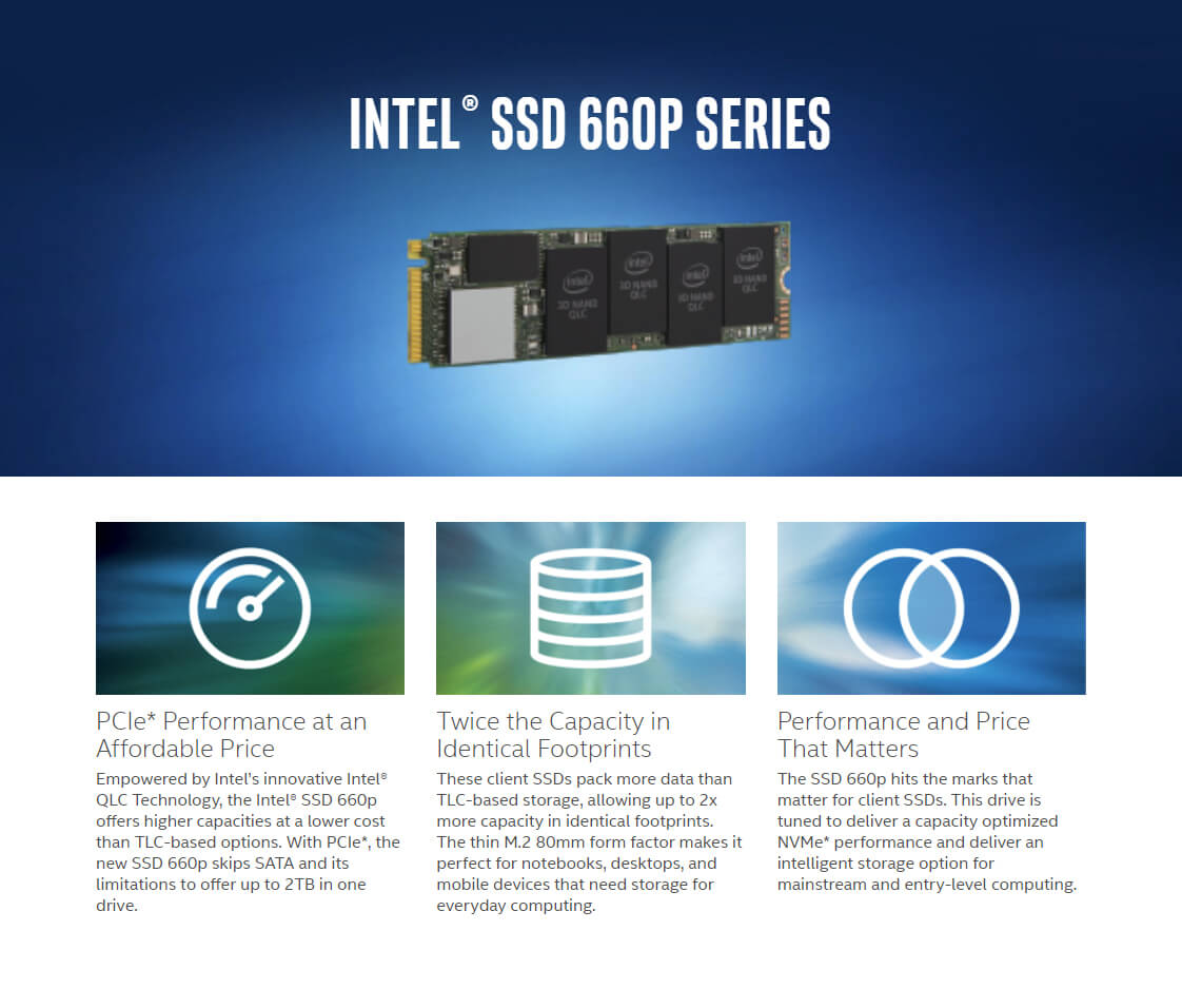 Intel 660P 512GB PCIe 3.0 M.2 NVMe SSD (SSDPEKNW512G8X1)