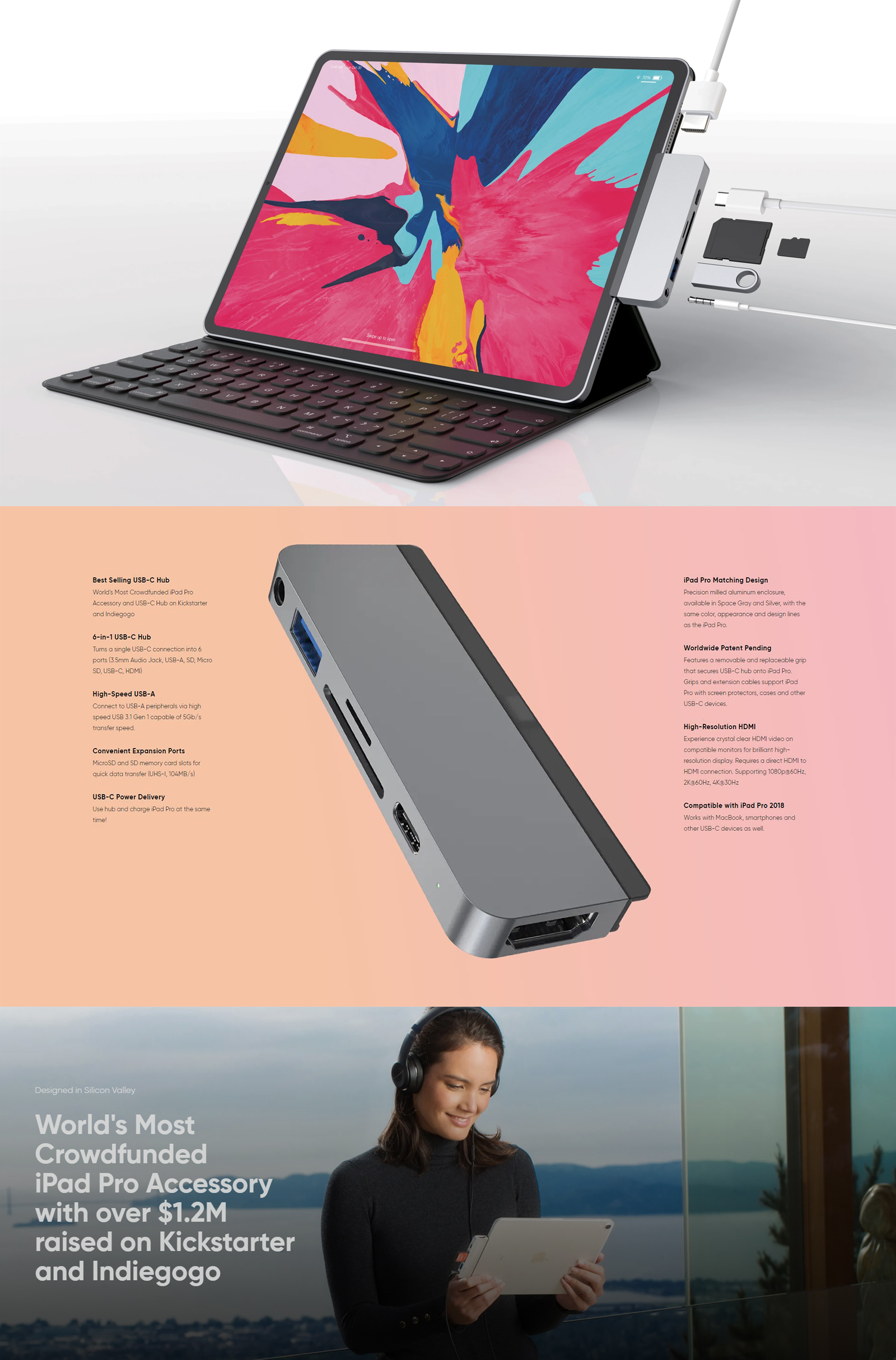 HyperDrive iPad Pro USB-C Multifunction Hub - Space Grey