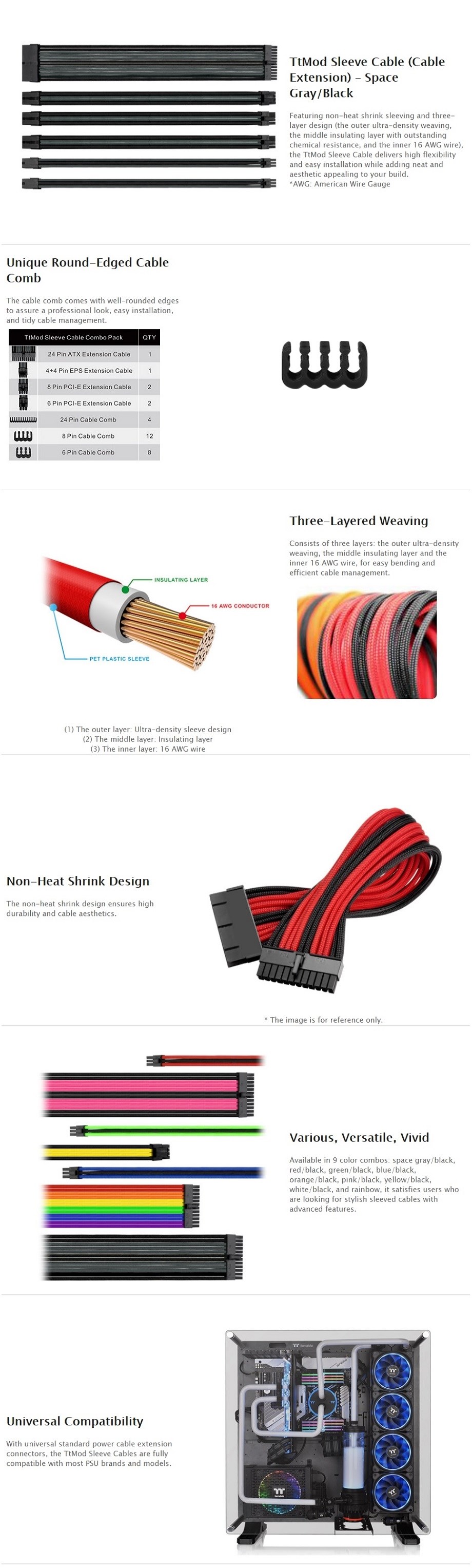 Thermaltake TTMod Sleeved Extension Cable Kit - Black and Space Grey