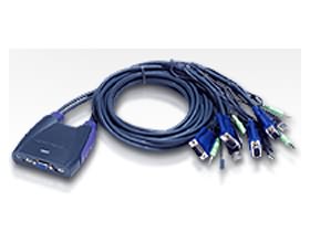 Aten Petite 4 Port USB KVM Switch with Audio - 0.9m Cables Built In