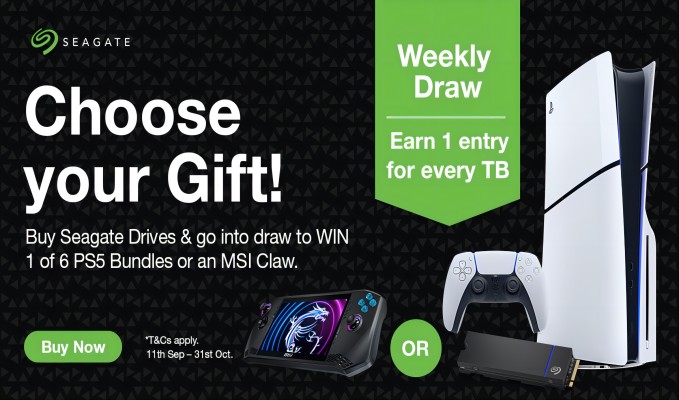 Choose your Gift! Buy Seagate Drives & go into draw to Win 1 of 6 PS5 Bundles or an MSI Claw.