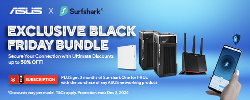 Purchase one of these ASUS networking products and get 3 months of Surfshark subscription for FREE