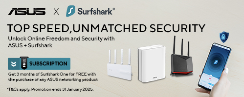 Purchase one of these ASUS networking products and get 3 months of Surfshark subscription for FREE