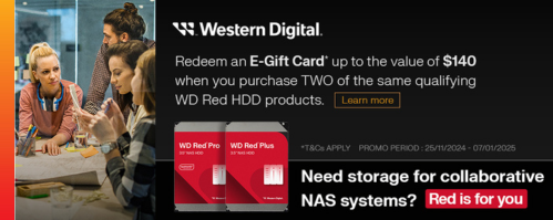 Redeem an E-Gift Card* up to the value of $140 when you purchase TWO of the same qualifying WD Red HDD products.