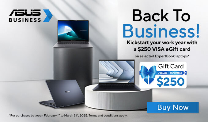 Get back to business with a $250 VISA eGift card on selected ASUS ExpertBook laptops!